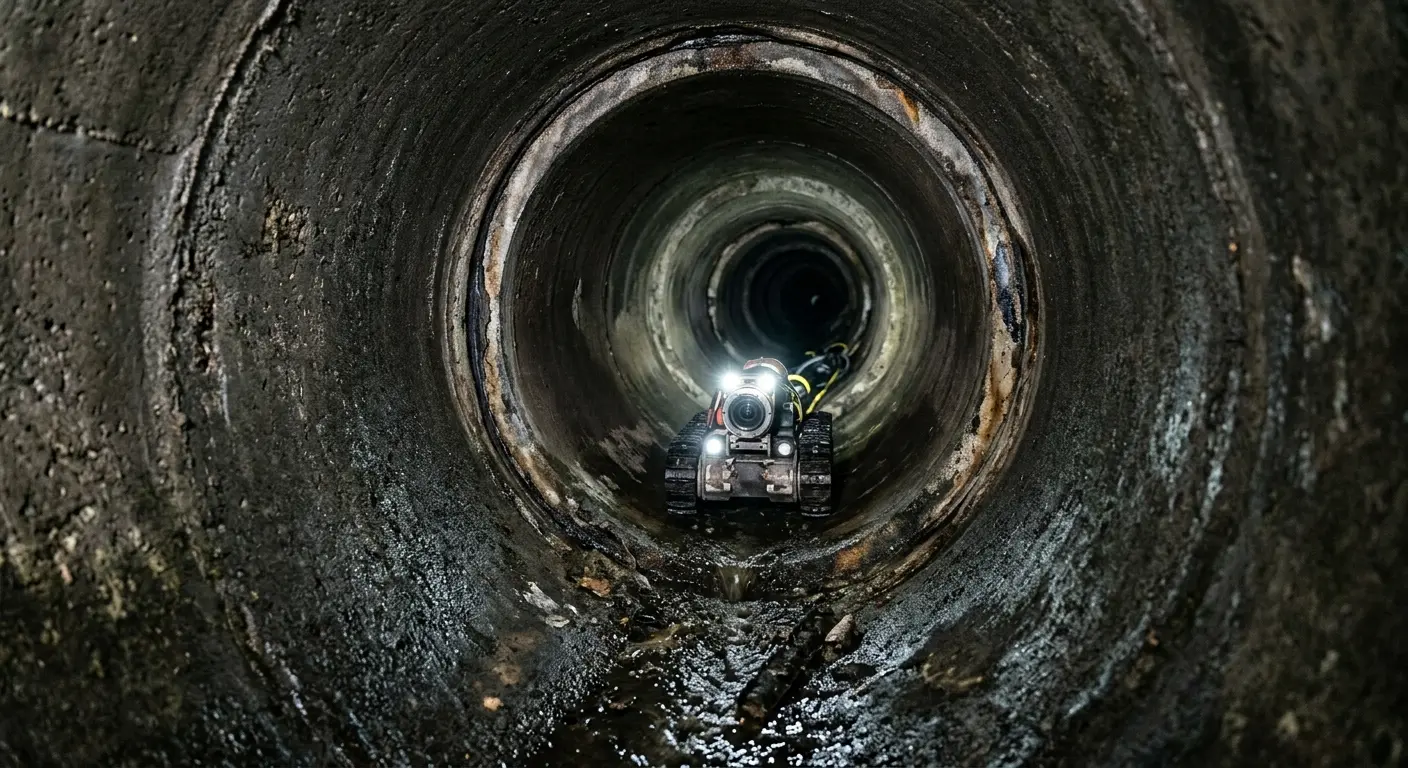 Robotic sewer camera inspecting pipe interior for Drain Snake Service in Sudley